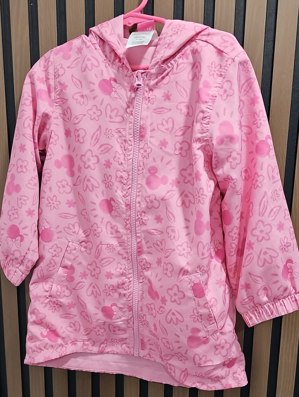 Disney Toddler Girls Pink Hooded Zip-Up Windbreaker Jacket 4T
